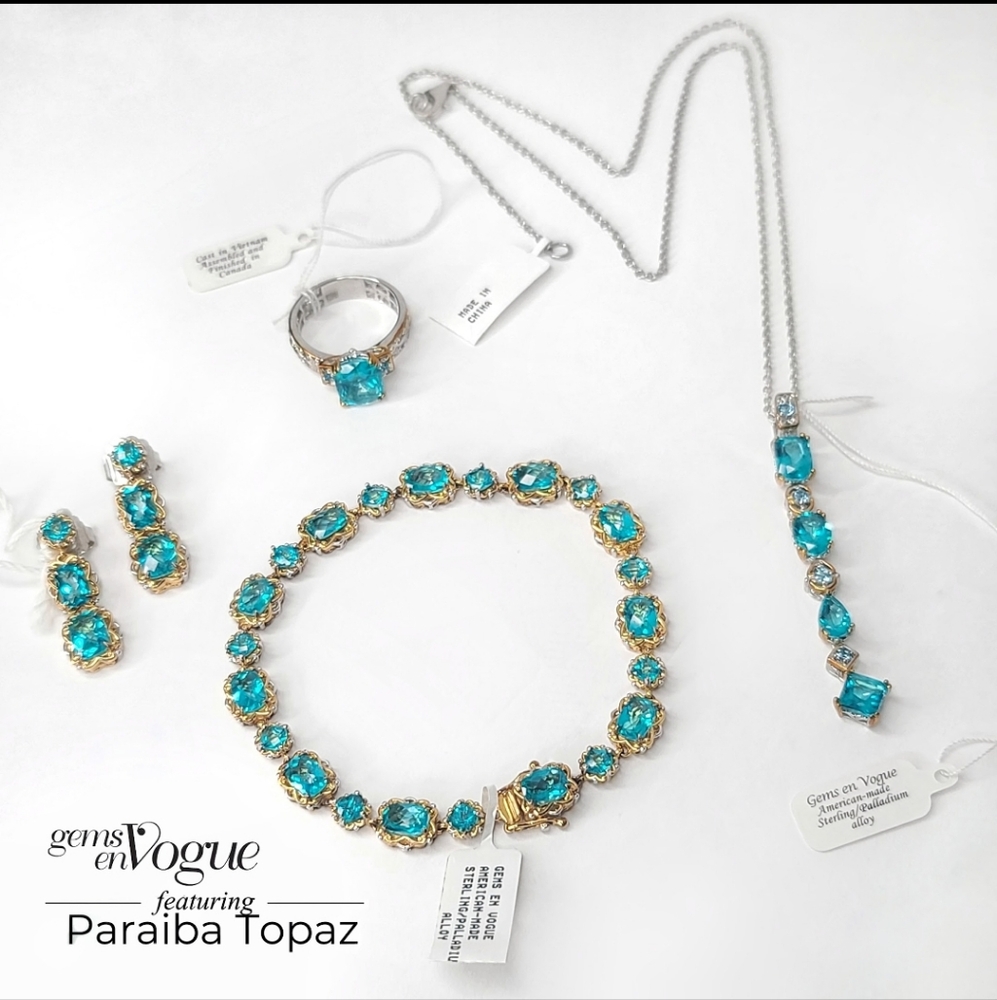 Gems en Vogue | NWT 1" 5.90ctw Paraiba Topaz Graduated Dangle Earrings - Picture 7 of 7